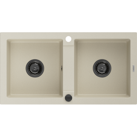 Mexen Mario zlewozmywak granitowy 2-komorowy 820 x 436 mm, beżowy, syfon czarny - 6504822000-69-B