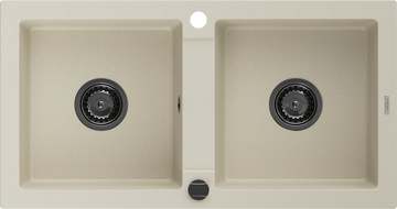 Mexen Mario zlewozmywak granitowy 2-komorowy 820 x 436 mm, beżowy, syfon czarny - 6504822000-69-B