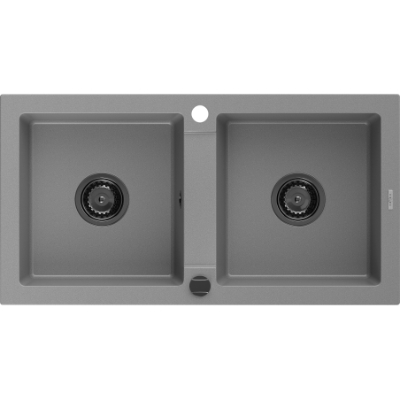 Mexen Mario zlewozmywak granitowy 2-komorowy 820 x 436 mm, szary, syfon czarny - 6504822000-71-B