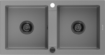 Mexen Mario zlewozmywak granitowy 2-komorowy 820 x 436 mm, szary, syfon czarny - 6504822000-71-B