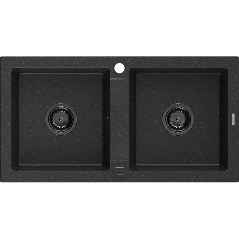 Mexen Mario zlewozmywak granitowy 2-komorowy 820 x 436 mm, czarny/srebrny metalik, syfon czarny - 6504822000-73-B