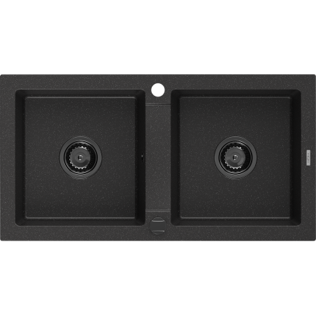 Mexen Mario zlewozmywak granitowy 2-komorowy 820 x 436 mm, czarny/srebrny metalik, syfon czarny - 6504822000-73-B