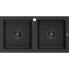 Mexen Mario zlewozmywak granitowy 2-komorowy 820 x 436 mm, czarny/srebrny metalik, syfon czarny - 6504822000-73-B