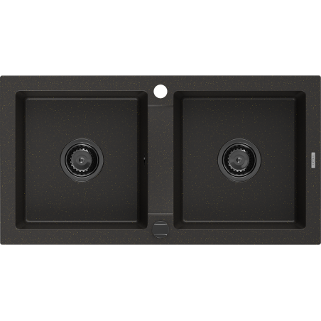 Mexen Mario zlewozmywak granitowy 2-komorowy 820 x 436 mm, czarny/złoty metalik, syfon czarny - 6504822000-75-B