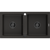 Mexen Mario zlewozmywak granitowy 2-komorowy 820 x 436 mm, czarny/złoty metalik, syfon czarny - 6504822000-75-B