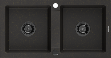 Mexen Mario zlewozmywak granitowy 2-komorowy 820 x 436 mm, czarny/złoty metalik, syfon czarny - 6504822000-75-B