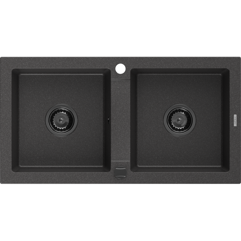 Mexen Mario zlewozmywak granitowy 2-komorowy 820 x 436 mm, czarny nakrapiany, syfon czarny - 6504822000-76-B
