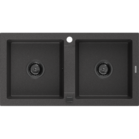 Mexen Mario zlewozmywak granitowy 2-komorowy 820 x 436 mm, czarny nakrapiany, syfon czarny - 6504822000-76-B