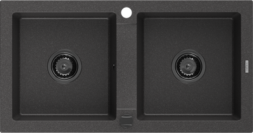 Mexen Mario zlewozmywak granitowy 2-komorowy 820 x 436 mm, czarny nakrapiany, syfon czarny - 6504822000-76-B