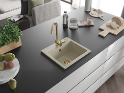 Mexen Milo zlewozmywak granitowy 1-komorowy 435 x 410 mm, beżowy, syfon złoty - 6505441000-69-G