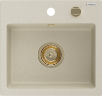Mexen Milo zlewozmywak granitowy 1-komorowy 435 x 410 mm, beżowy, syfon złoty - 6505441000-69-G