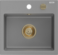 Mexen Milo zlewozmywak granitowy 1-komorowy 435 x 410 mm, szary, syfon złoty - 6505441000-71-G