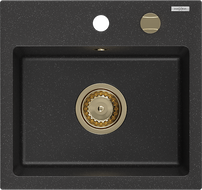 Mexen Milo zlewozmywak granitowy 1-komorowy 435 x 410 mm,  czarny/srebrny metalik, syfon złoty - 6505441000-73-G
