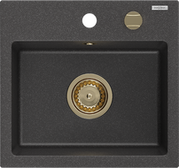 Mexen Milo zlewozmywak granitowy 1-komorowy 435 x 410 mm, czarny nakrapiany, syfon złoty - 6505441000-76-G