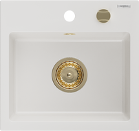 Mexen Milo zlewozmywak granitowy 1-komorowy 435 x 410 mm, biały, syfon złoty - 6505441000-20-G