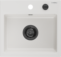 Mexen Milo zlewozmywak granitowy 1-komorowy 435 x 410 mm, biały, syfon czarny - 6505441000-20-B
