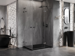 Mexen Lunar L Duo kabina prysznicowa uchylna prawa 75 x 70 cm, transparent, gun gray szczotkowany - 834L-075P-070L-66-00