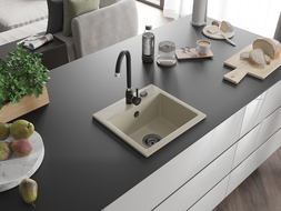 Mexen Milo zlewozmywak granitowy 1-komorowy 435 x 410 mm, beżowy, syfon czarny - 6505441000-69-B