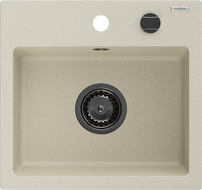 Mexen Milo zlewozmywak granitowy 1-komorowy 435 x 410 mm, beżowy, syfon czarny - 6505441000-69-B