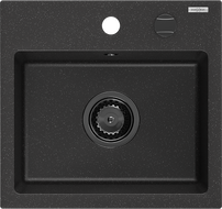 Mexen Milo zlewozmywak granitowy 1-komorowy 435 x 410 mm,  czarny/srebrny metalik, syfon czarny - 6505441000-73-B