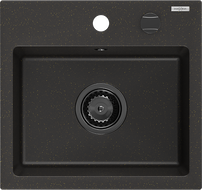 Mexen Milo zlewozmywak granitowy 1-komorowy 435 x 410 mm,  czarny/złoty metalik, syfon czarny - 6505441000-75-B