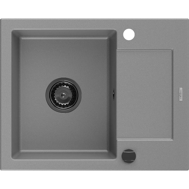 Mexen Enzo zlewozmywak granitowy 1-komorowy z ociekaczem 576 x 465 mm, szary, syfon czarny - 6506571005-71-B