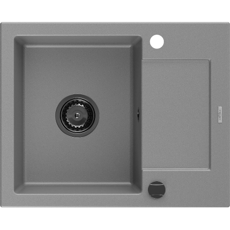 Mexen Enzo zlewozmywak granitowy 1-komorowy z ociekaczem 576 x 465 mm, szary, syfon czarny - 6506571005-71-B