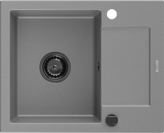 Mexen Enzo zlewozmywak granitowy 1-komorowy z ociekaczem 576 x 465 mm, szary, syfon czarny - 6506571005-71-B