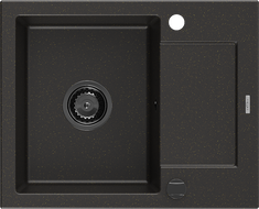 Mexen Enzo zlewozmywak granitowy 1-komorowy z ociekaczem 576 x 465 mm, czarny/złoty metalik, syfon czarny - 6506571005-75-B