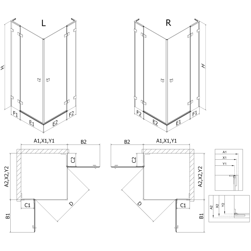Mexen Lunar L Duo kabina prysznicowa uchylna prawa 110 x 75 cm, transparent, miedź szczotkowana - 834L-110P-075L-65-00