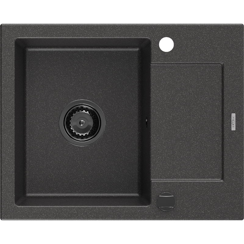 Mexen Enzo zlewozmywak granitowy 1-komorowy z ociekaczem 576 x 465 mm, czarny nakrapiany, syfon czarny - 6506571005-76-B