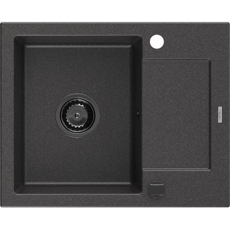 Mexen Enzo zlewozmywak granitowy 1-komorowy z ociekaczem 576 x 465 mm, czarny nakrapiany, syfon czarny - 6506571005-76-B