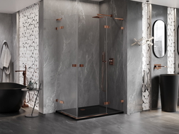 Mexen Lunar L Duo kabina prysznicowa uchylna prawa 75 x 70 cm, transparent, różowe złoto - 834L-075P-070L-60-00