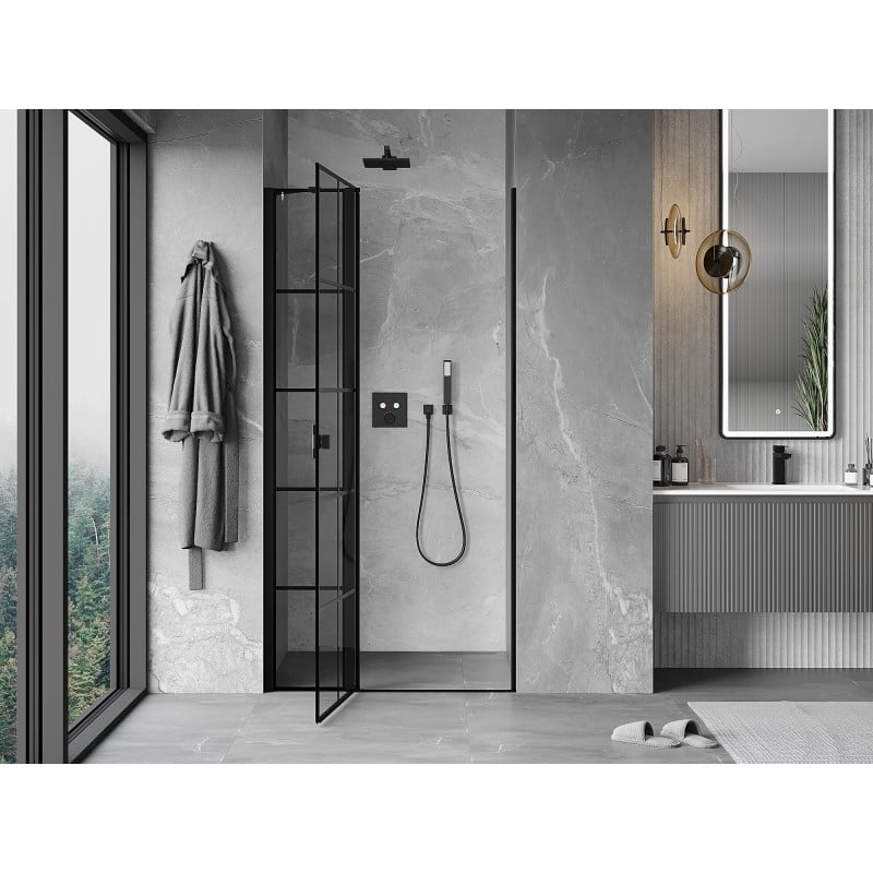 Mexen Mist drzwi prysznicowe uchylne lewe 75 cm, czarna kratka, czarne - 8A4-075-000-70-77-L