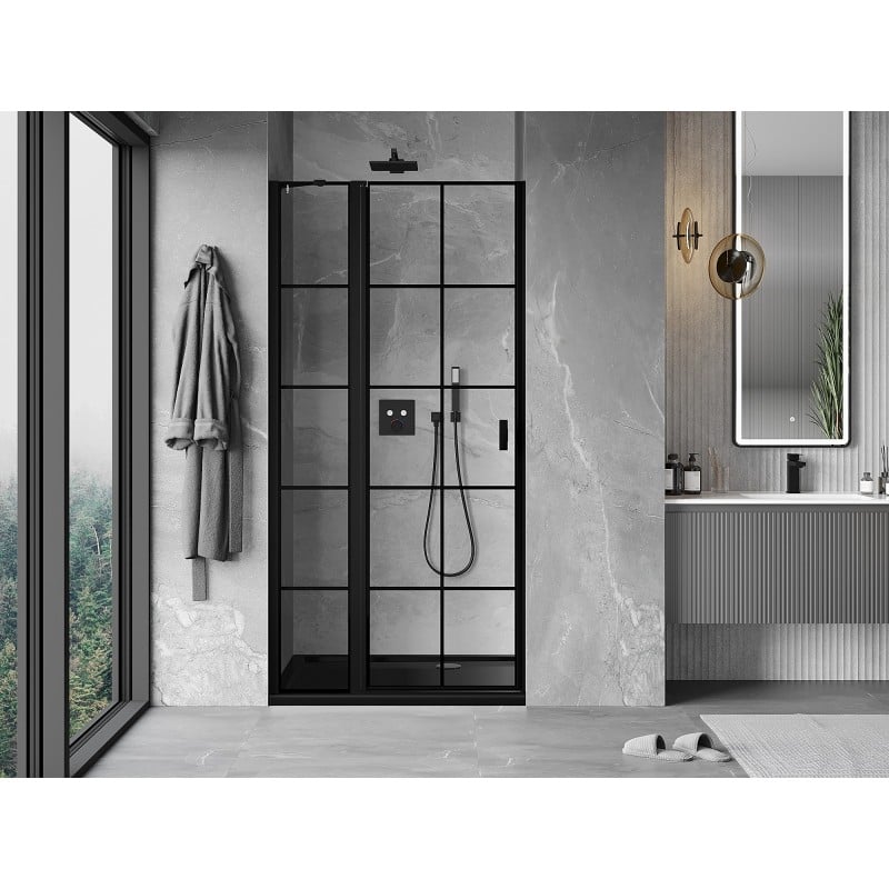 Mexen Mist drzwi prysznicowe uchylne lewe 80 cm, czarna kratka, czarne - 8A4-080-000-70-77-L