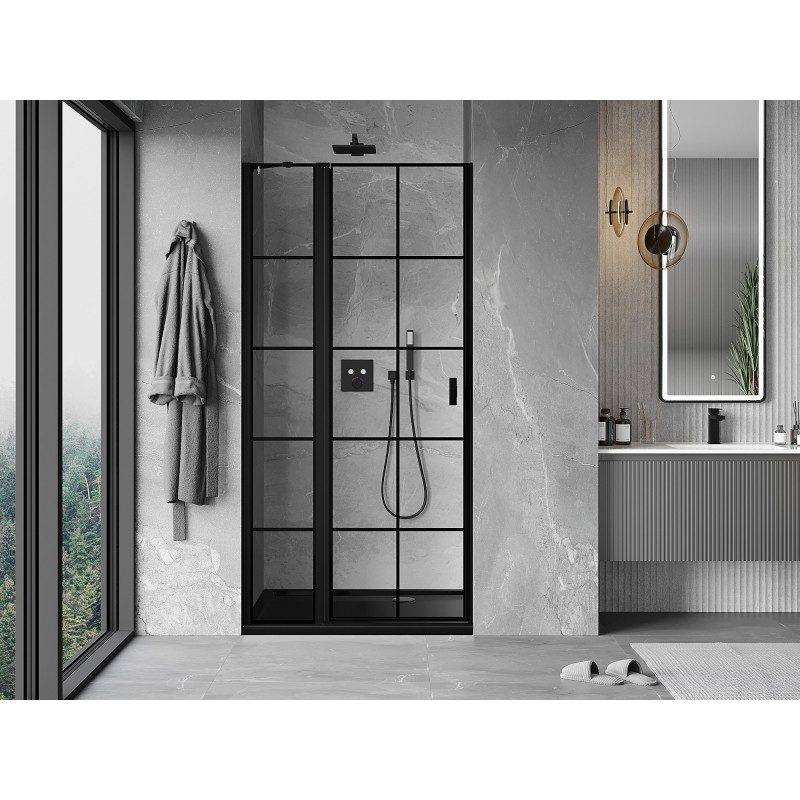 Mexen Mist drzwi prysznicowe uchylne lewe 105 cm, czarna kratka, czarne - 8A4-105-000-70-77-L