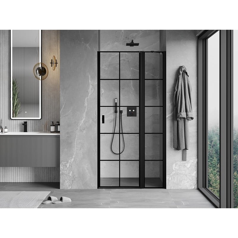 Mexen Mist drzwi prysznicowe uchylne prawe 75 cm, czarna kratka, czarne - 8A4-075-000-70-77-P