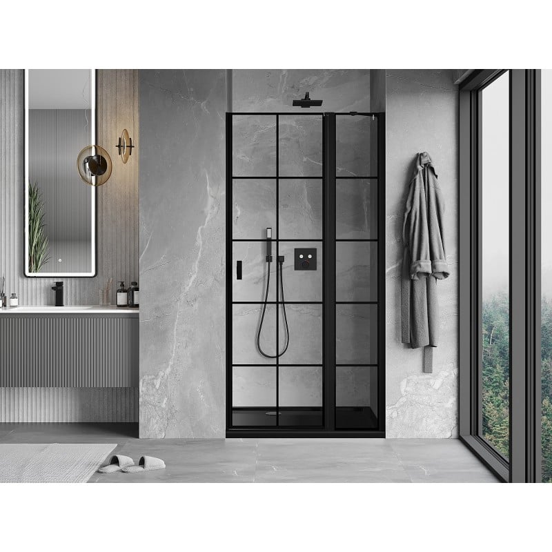 Mexen Mist drzwi prysznicowe uchylne prawe 80 cm, czarna kratka, czarne - 8A4-080-000-70-77-P