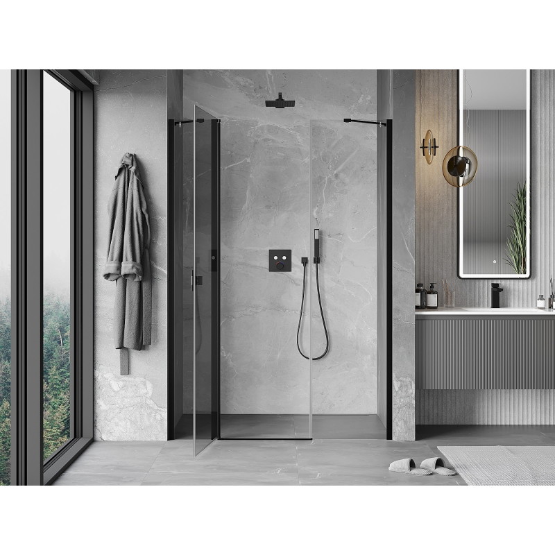 Mexen Mist drzwi prysznicowe uchylne 135 cm, transparent, czarne - 8A4-135-001-70-00