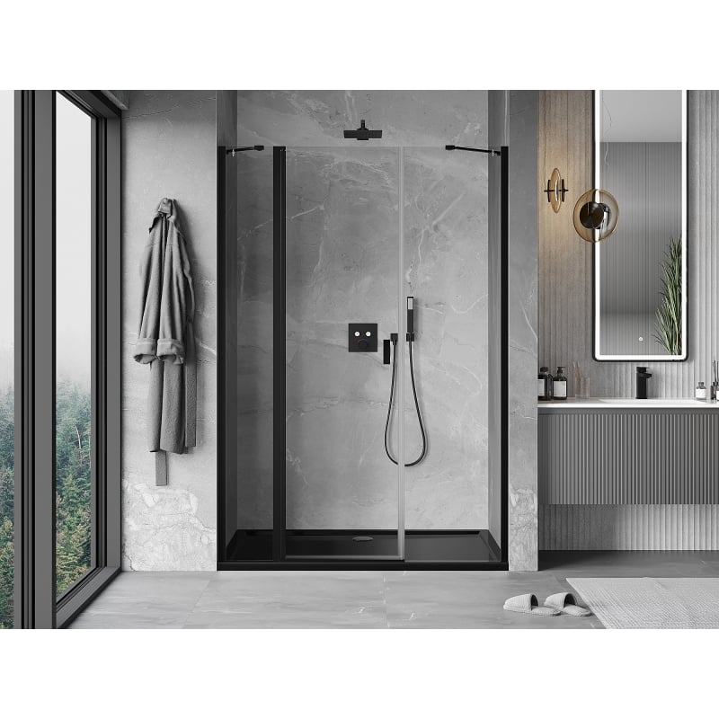 Mexen Mist drzwi prysznicowe uchylne 155 cm, transparent, czarne - 8A4-155-001-70-00