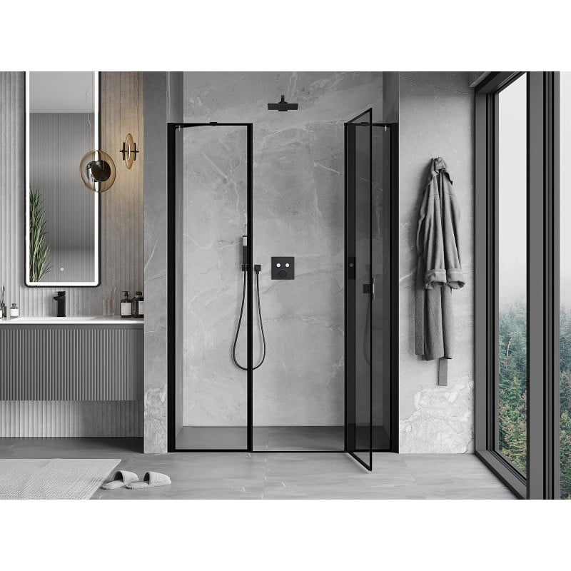 Mexen Mist drzwi prysznicowe uchylne prawe 145 cm, czarna ramka, czarne - 8A4-145-001-70-70-P
