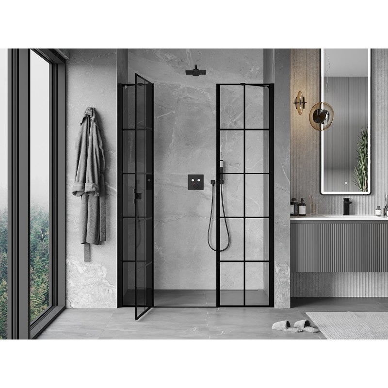Mexen Mist drzwi prysznicowe uchylne lewe 145 cm, czarna kratka, czarne - 8A4-145-001-70-77-L