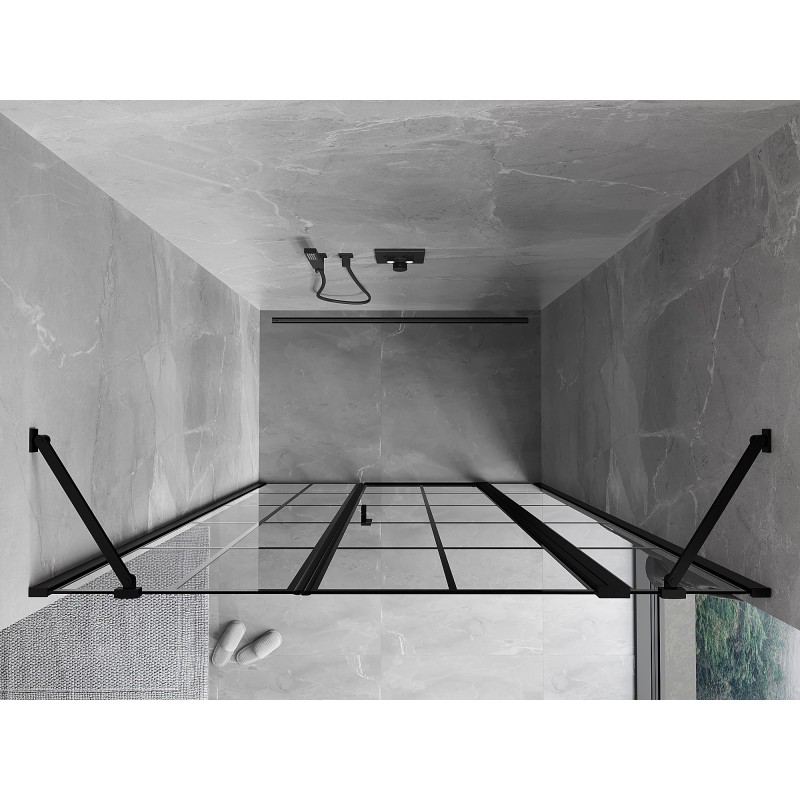 Mexen Mist drzwi prysznicowe uchylne prawe 130 cm, czarna kratka, czarne - 8A4-130-001-70-77-P