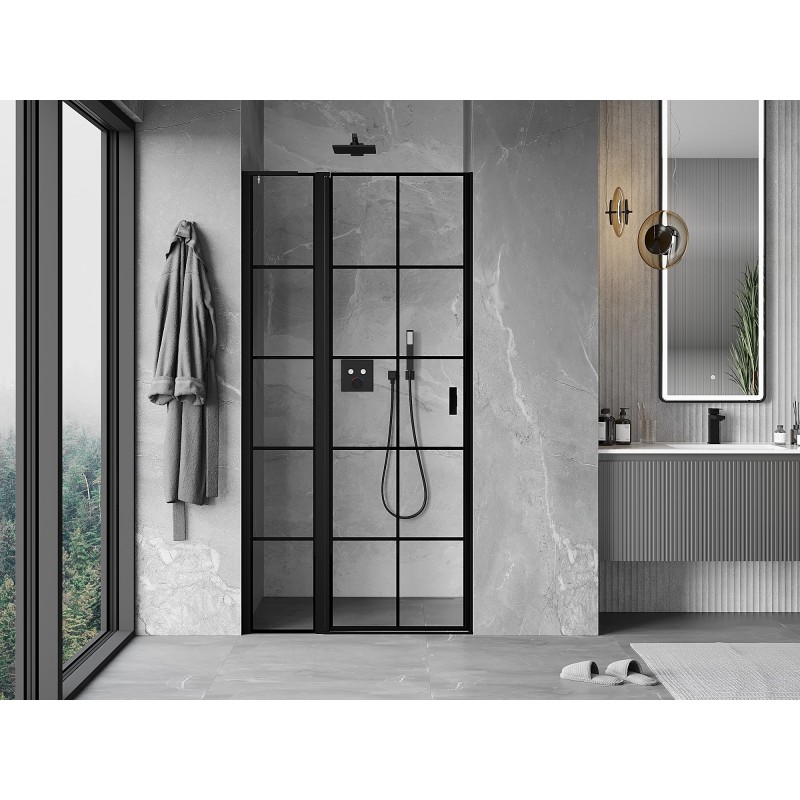 Mexen Mist L drzwi prysznicowe uchylne lewe 105 cm, czarna kratka, czarne - 8A4L-105-000-70-77-L