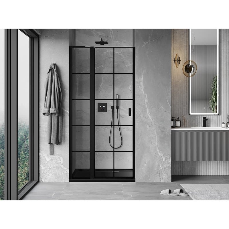 Mexen Mist L drzwi prysznicowe uchylne lewe 105 cm, czarna kratka, czarne - 8A4L-105-000-70-77-L