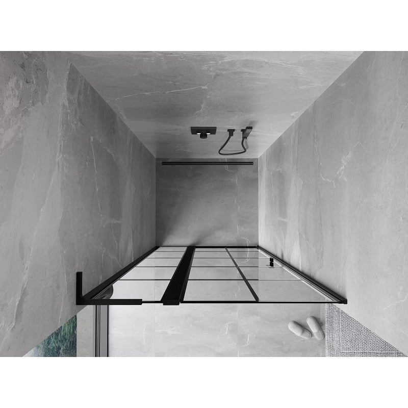 Mexen Mist L drzwi prysznicowe uchylne lewe 115 cm, czarna kratka, czarne - 8A4L-115-000-70-77-L
