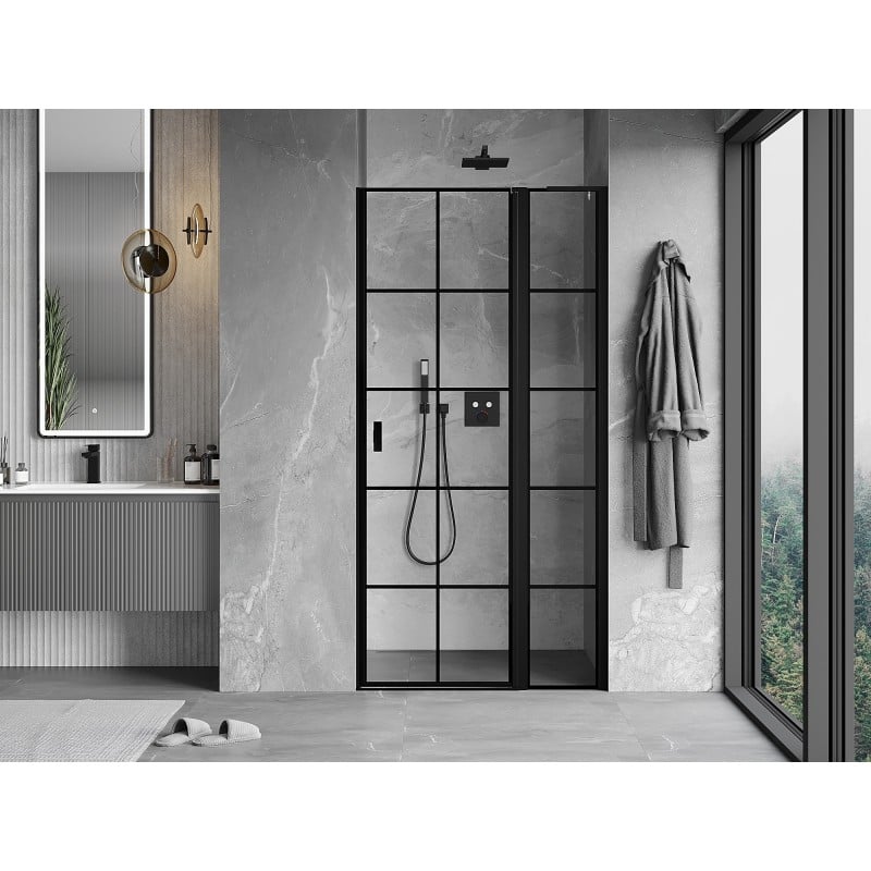 Mexen Mist L drzwi prysznicowe uchylne prawe 115 cm, czarna kratka, czarne - 8A4L-115-000-70-77-P