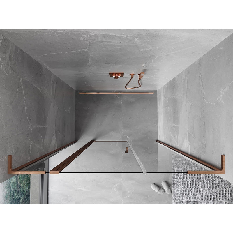 Mexen Mist L drzwi prysznicowe uchylne 155 cm, transparent, miedź szczotkowana - 8A4L-155-001-65-00