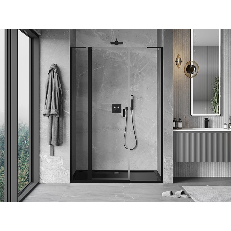 Mexen Mist L drzwi prysznicowe uchylne 155 cm, transparent, czarne - 8A4L-155-001-70-00