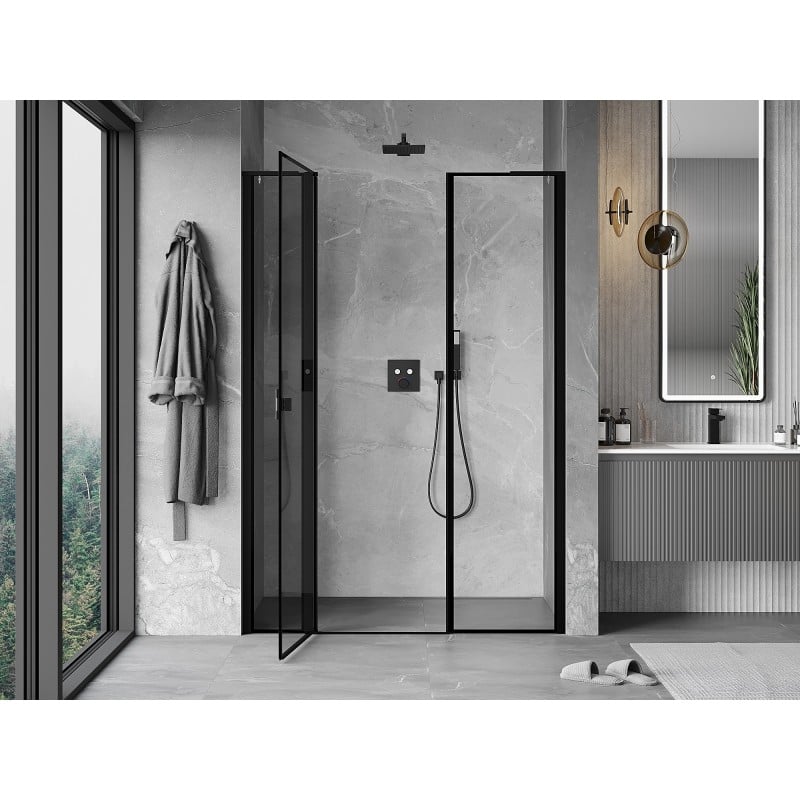 Mexen Mist L drzwi prysznicowe uchylne lewe 160 cm, czarna ramka, czarne - 8A4L-160-001-70-70-L